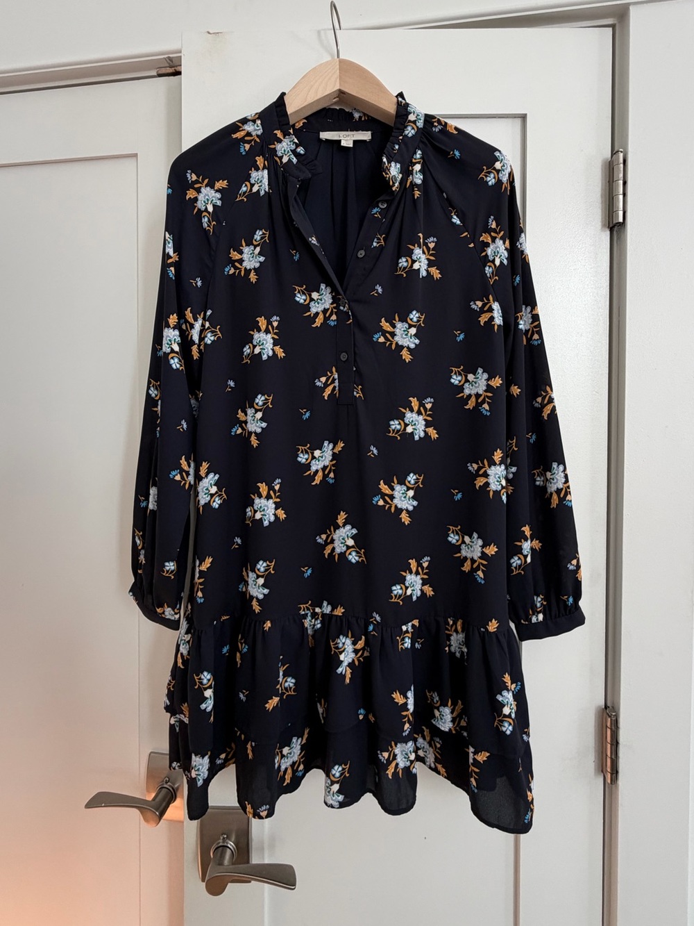 LOFT Floral Ruffle Long Sleeve Dress